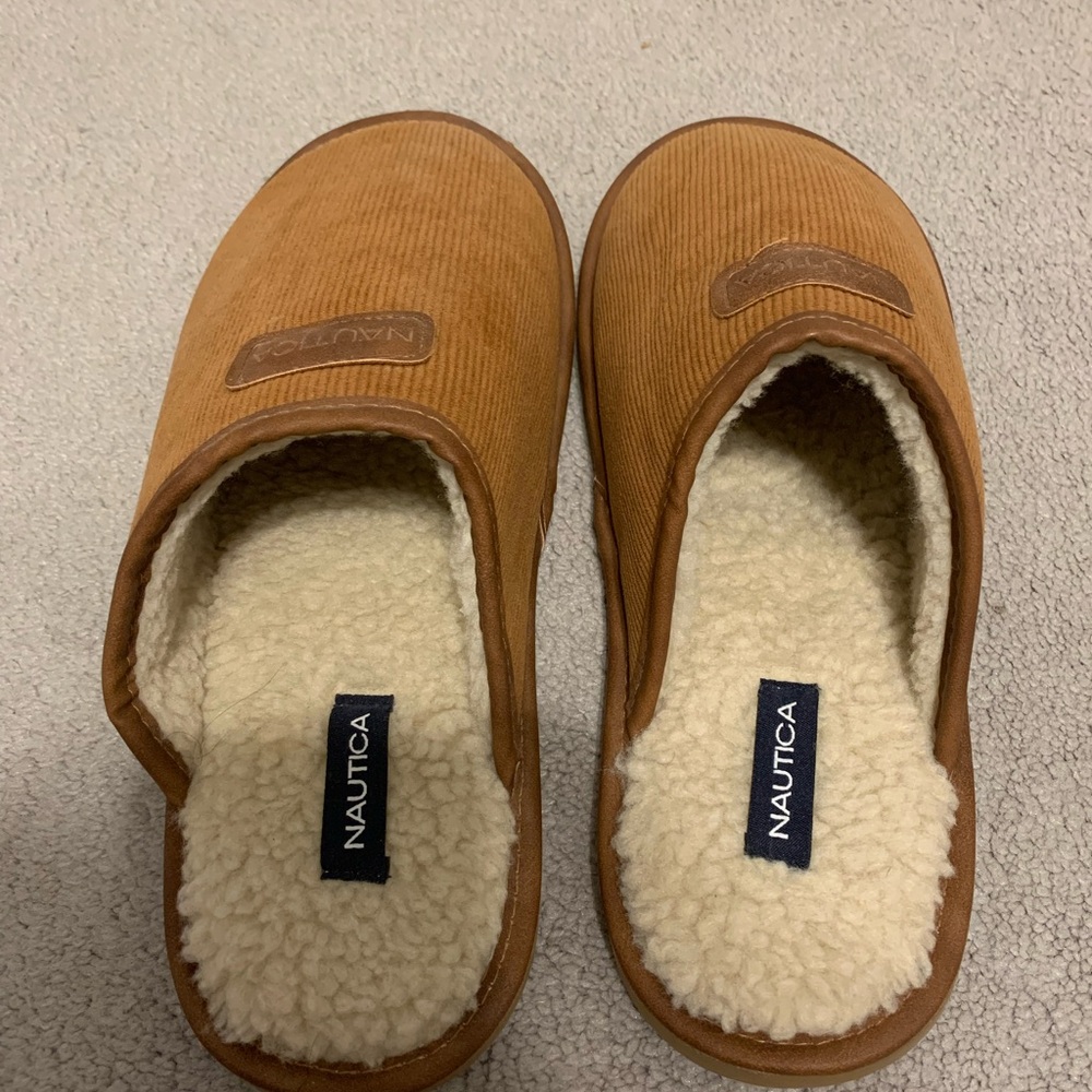 NEW Nautica Brown Suede Slip-On House Shoes Loafers Slippers Sz 11-12